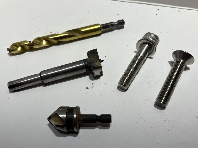 The different drill bits for making wooden holds